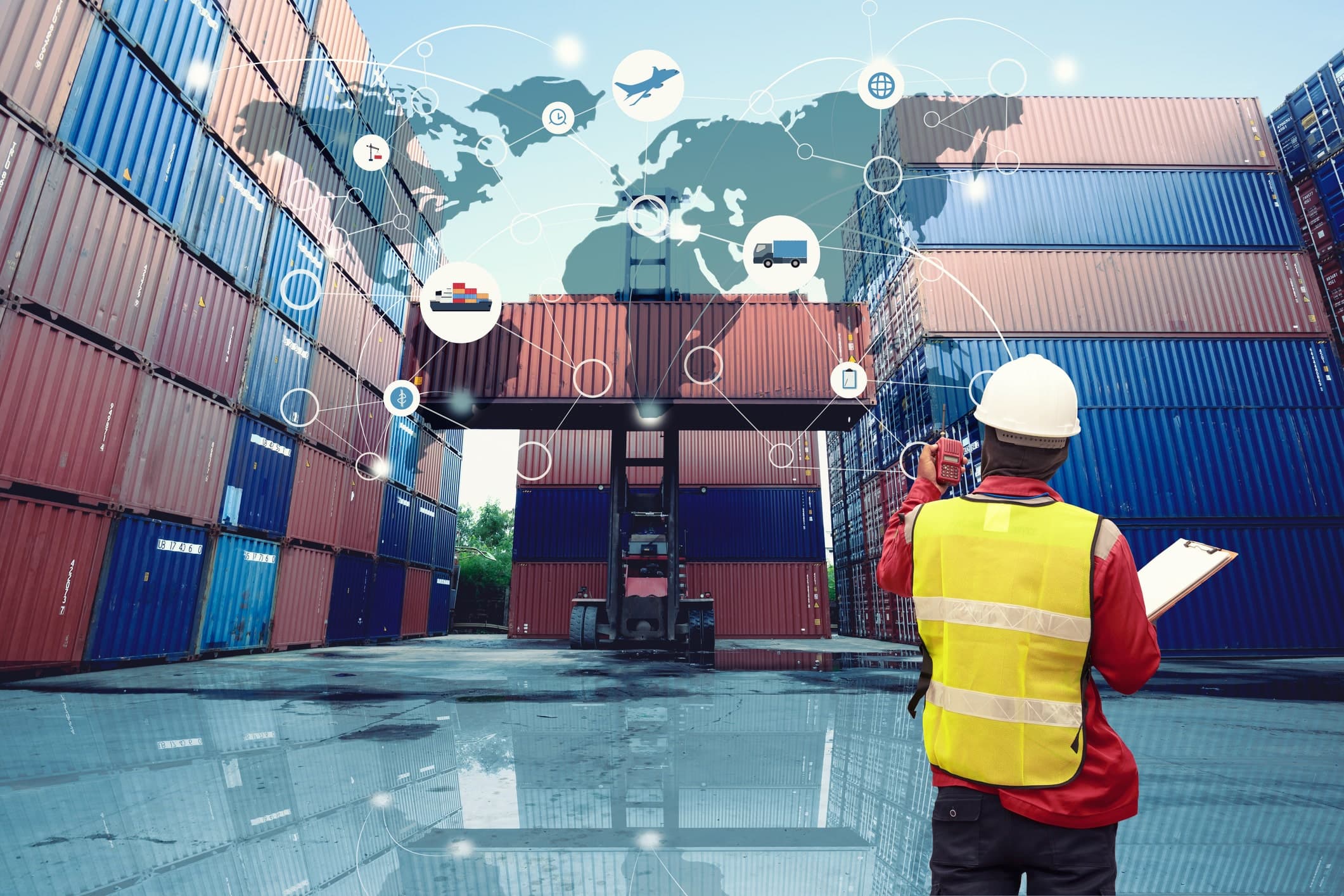 Global logistics network transportation, Map global logistics partnership connection of Container Cargo freight ship for Logistics Import Export background